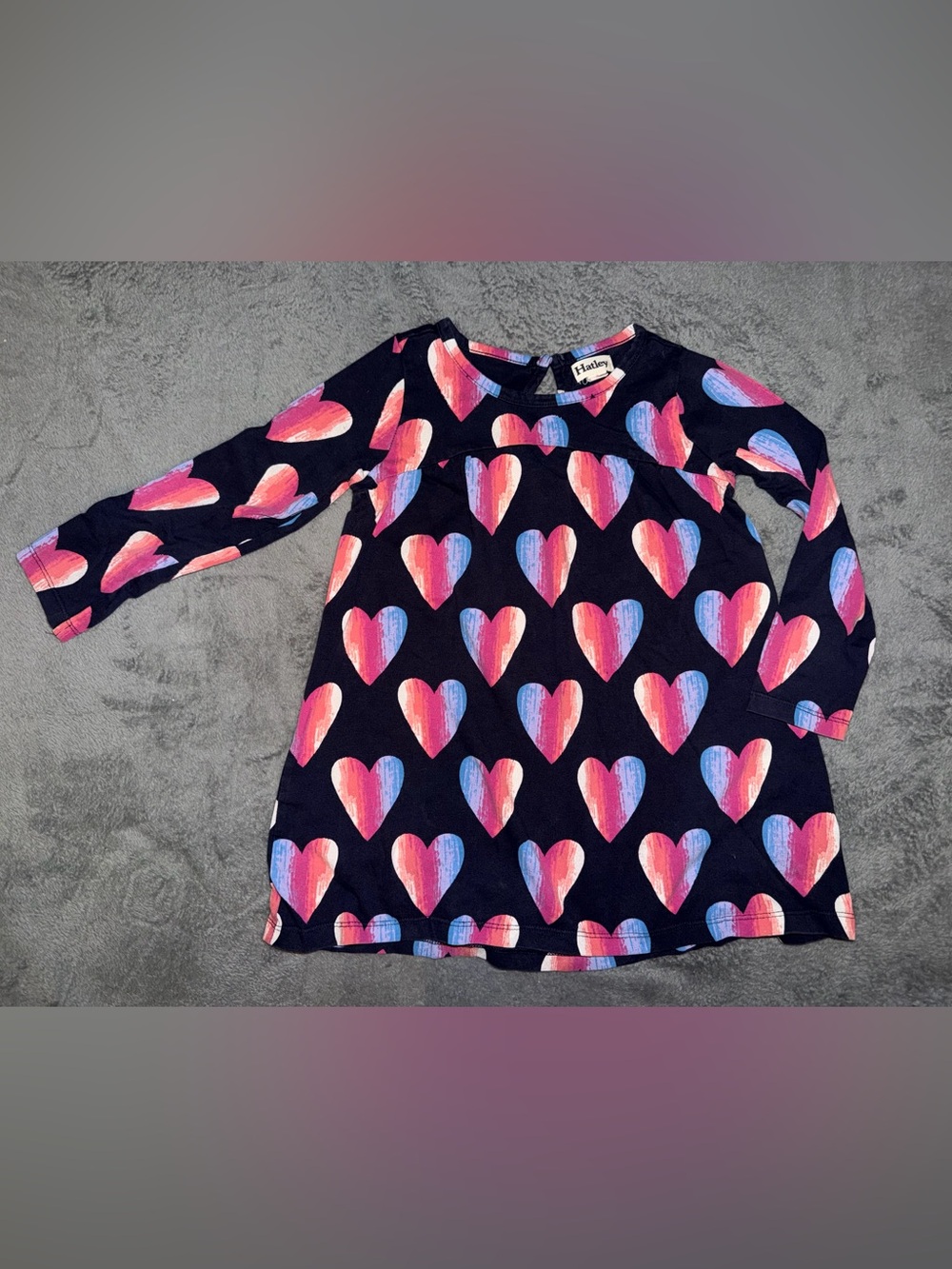 Hatley Navy Long Sleeve Top with Pink & Blue Heart Print Size 5